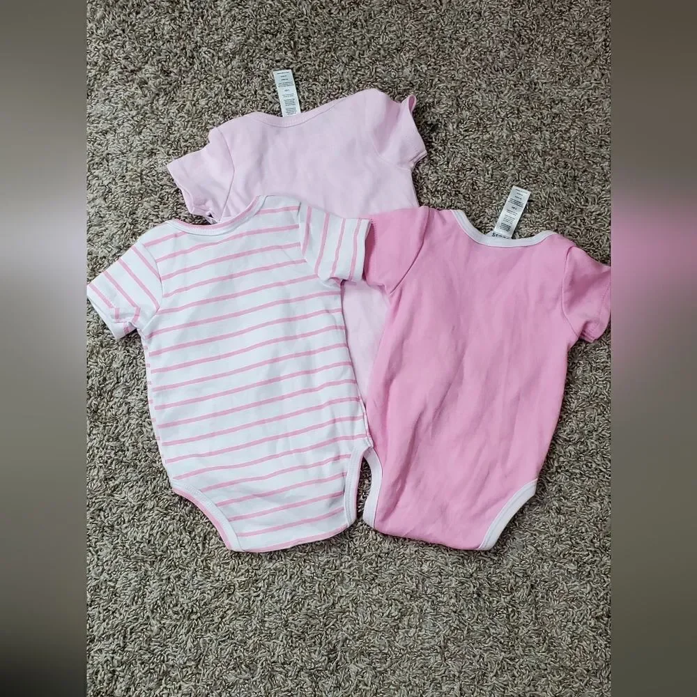 Disney Dusty Pink Knit Overalls & Matching Shirt & 3 Guess Pink Onesie's